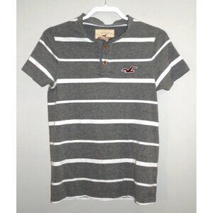 HOLLISTER California 1922 gray & white striped button front T Shirt ADULT S